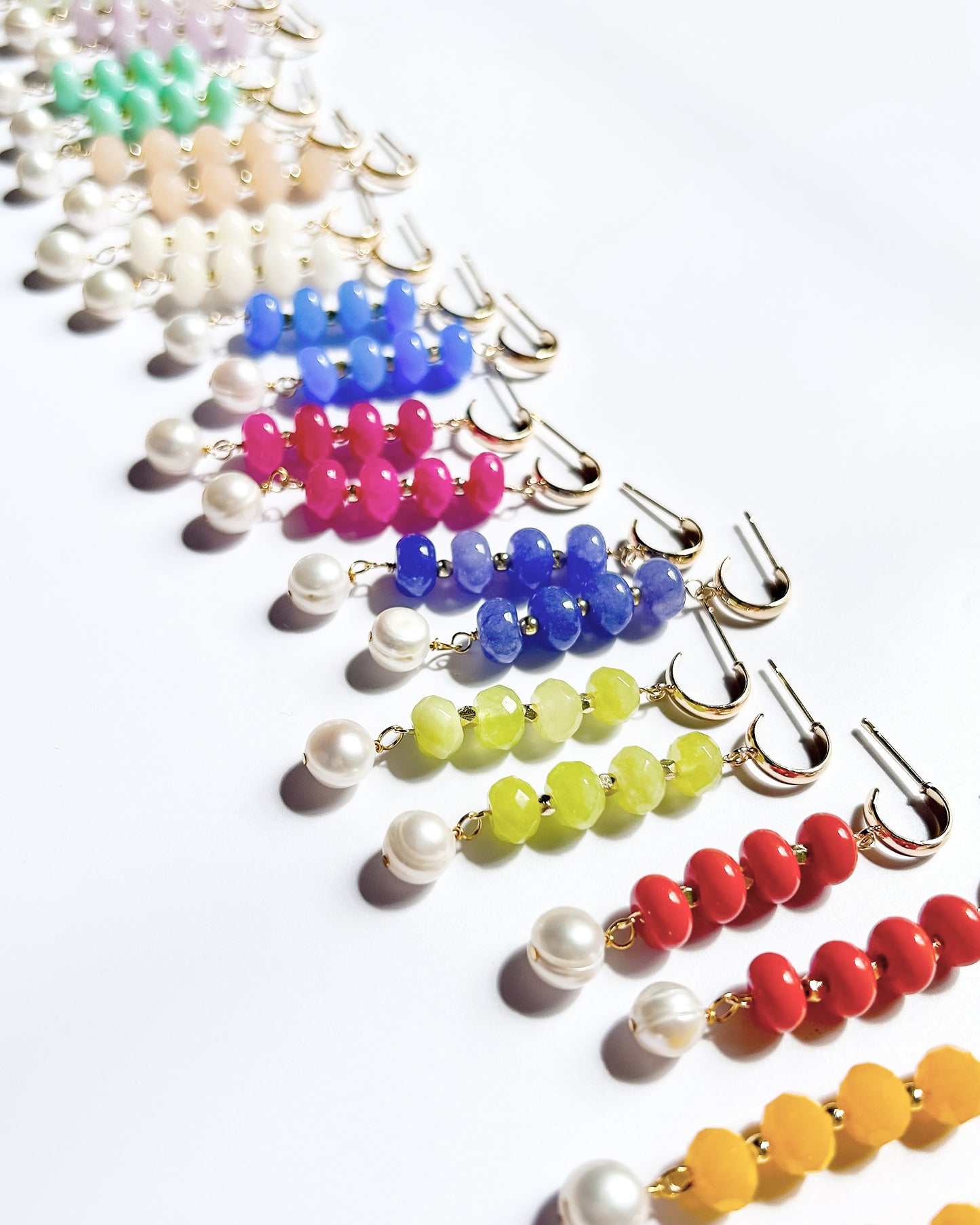 Colored Glass Bead and Pearl Drop Earrings