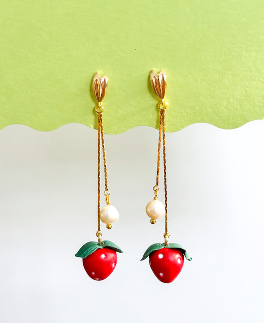 Strawberry & Freshwater Pearl Drop Dangles