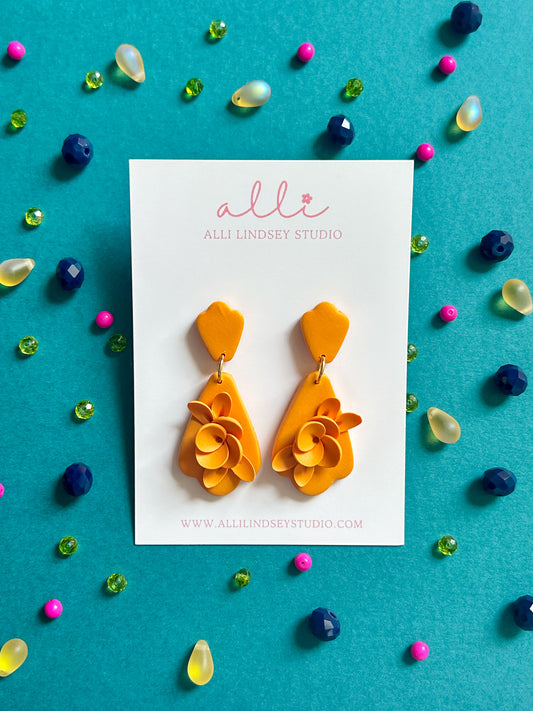 Orange-y Yellow Monochromatic Floral Earrings