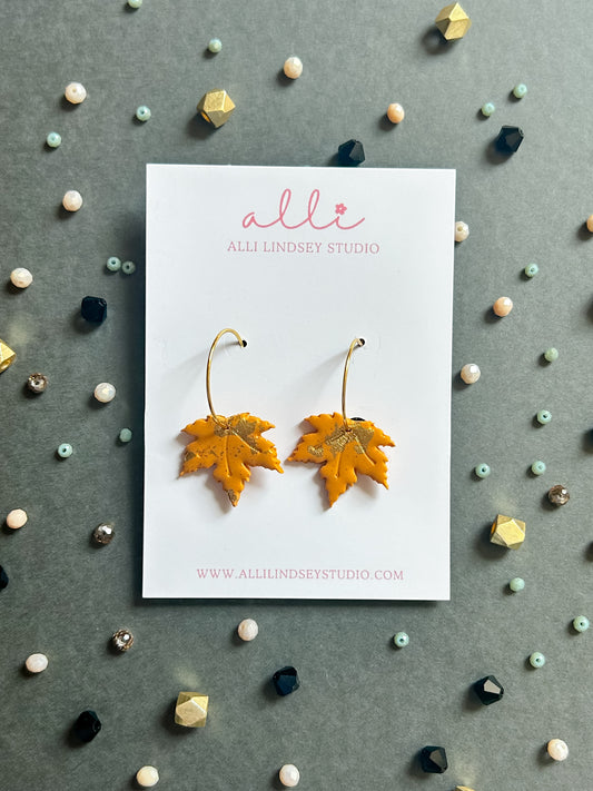 Golden Yellow Leaf Hoops