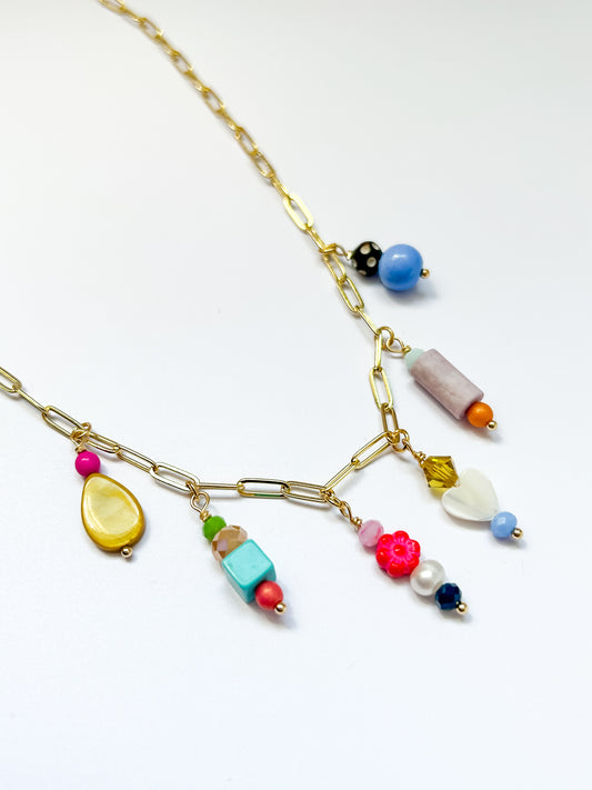 Charm Necklace with Colored Glass Beads