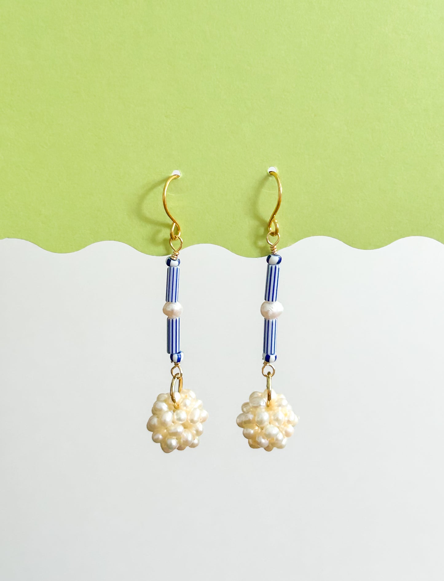 Blue & White Pearl Cloud Cluster Drop Earrings