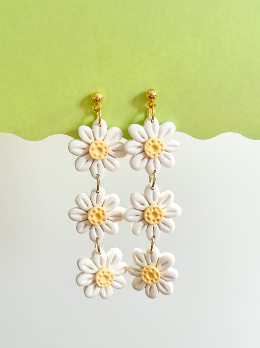 3 Tier Floral Daisy Drop Earrings