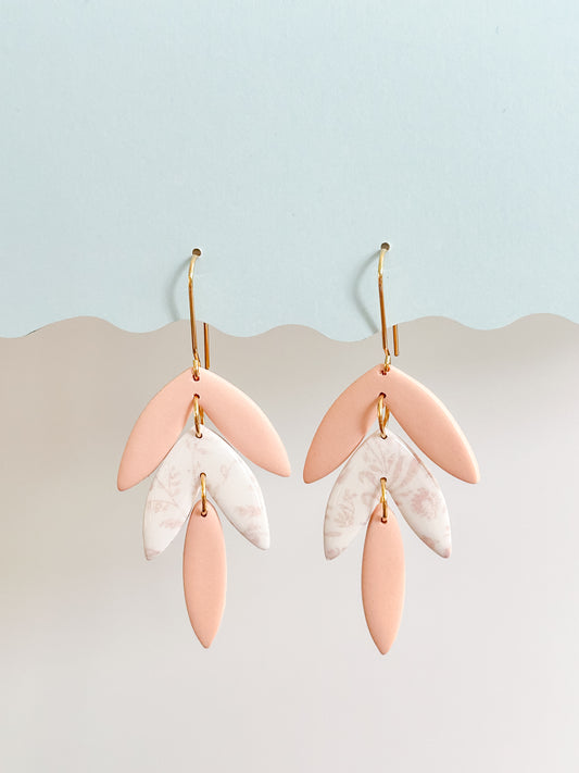 Peach Toile Chevron Dangle Earrings