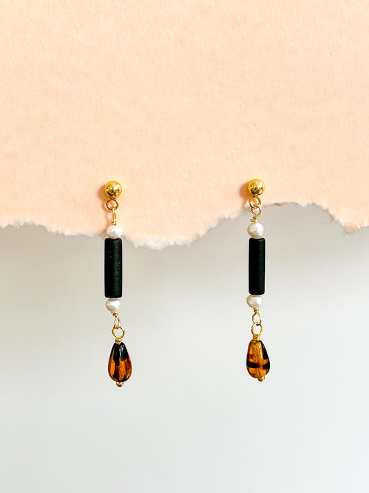 Pearl & Neutral Tortoise Dangle Earrings