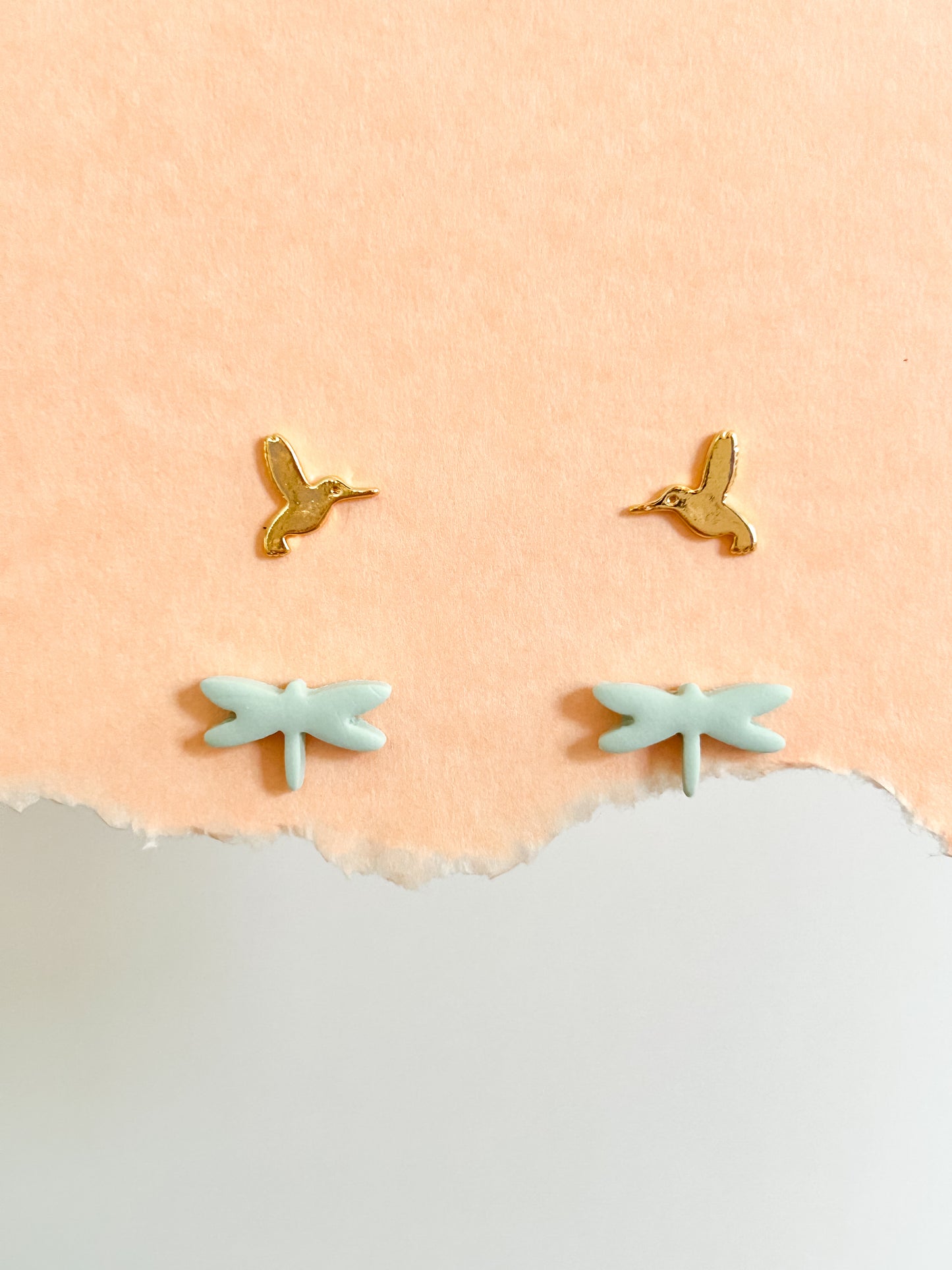 Dragonfly and Hummingbird Stud Earrings