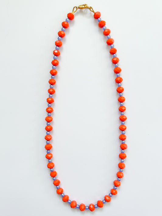 Red Orange & Gold Dusted Blue Glass Necklace