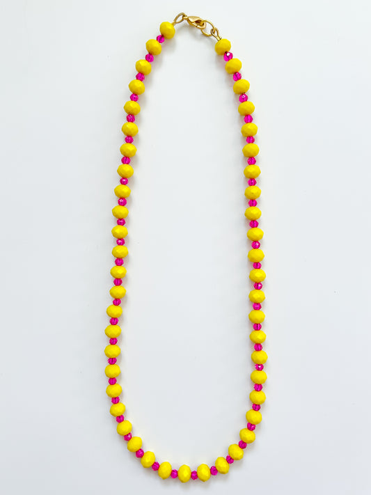 Sunshine Yellow & Fuchsia Pink Glass Necklace