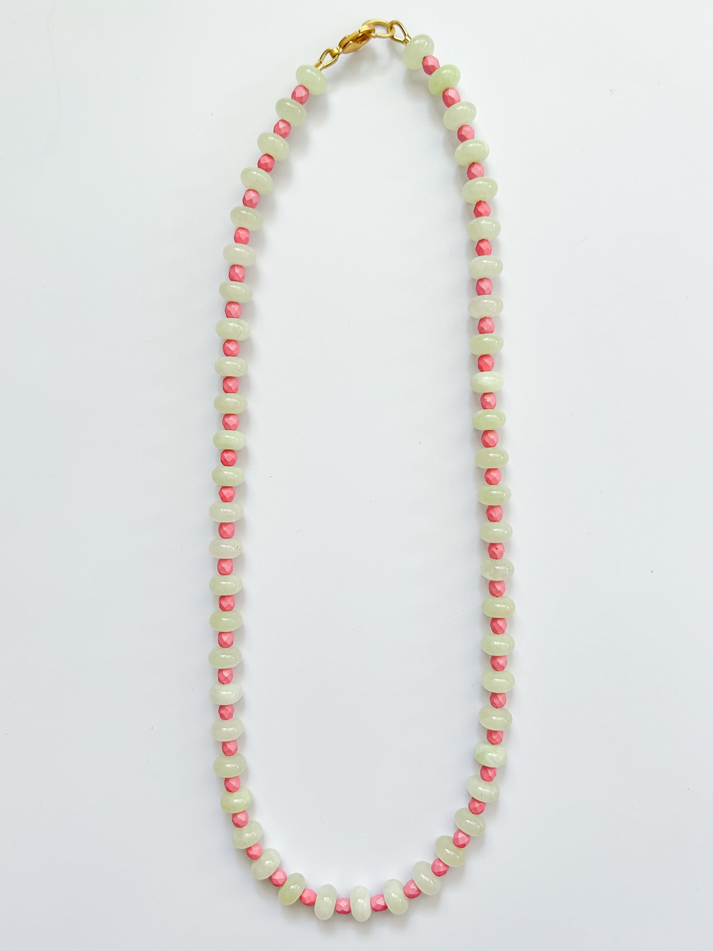 Light Green & Watermelon Pink Glass Necklace