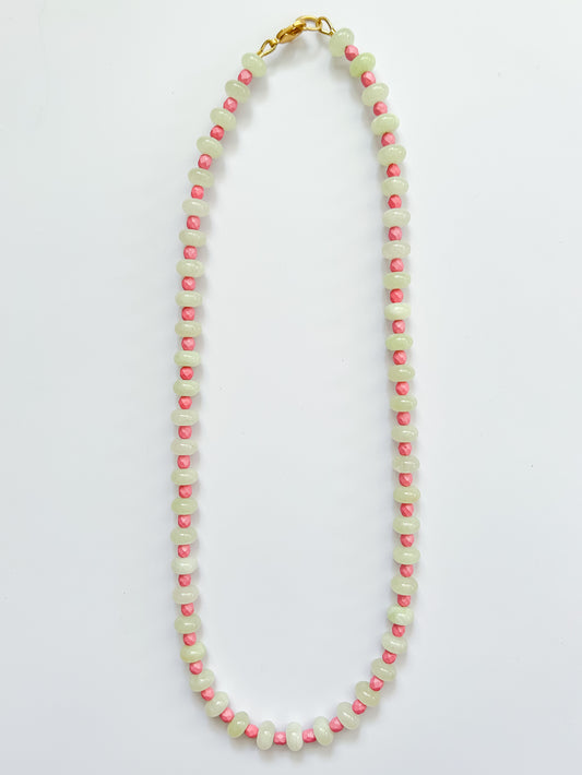 Light Green & Watermelon Pink Glass Necklace