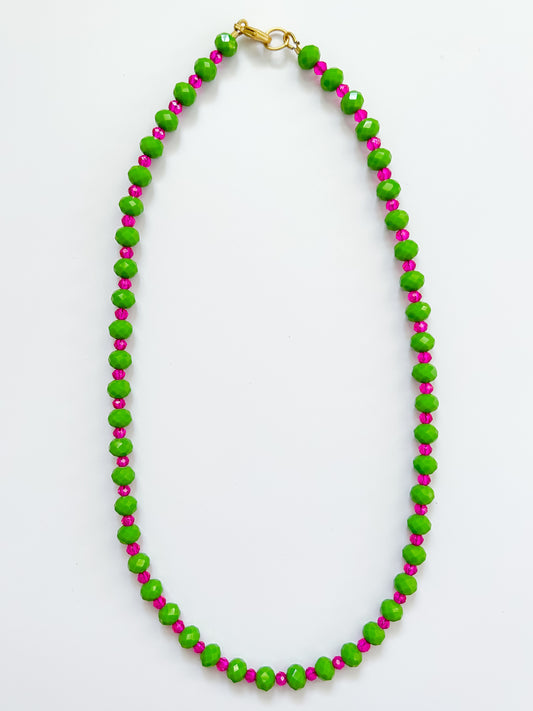 Alligator Green & Hot Pink Glass Necklace