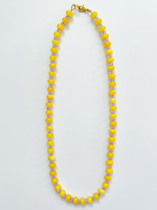 Sunflower Yellow & Clear Lavender Glass Necklace