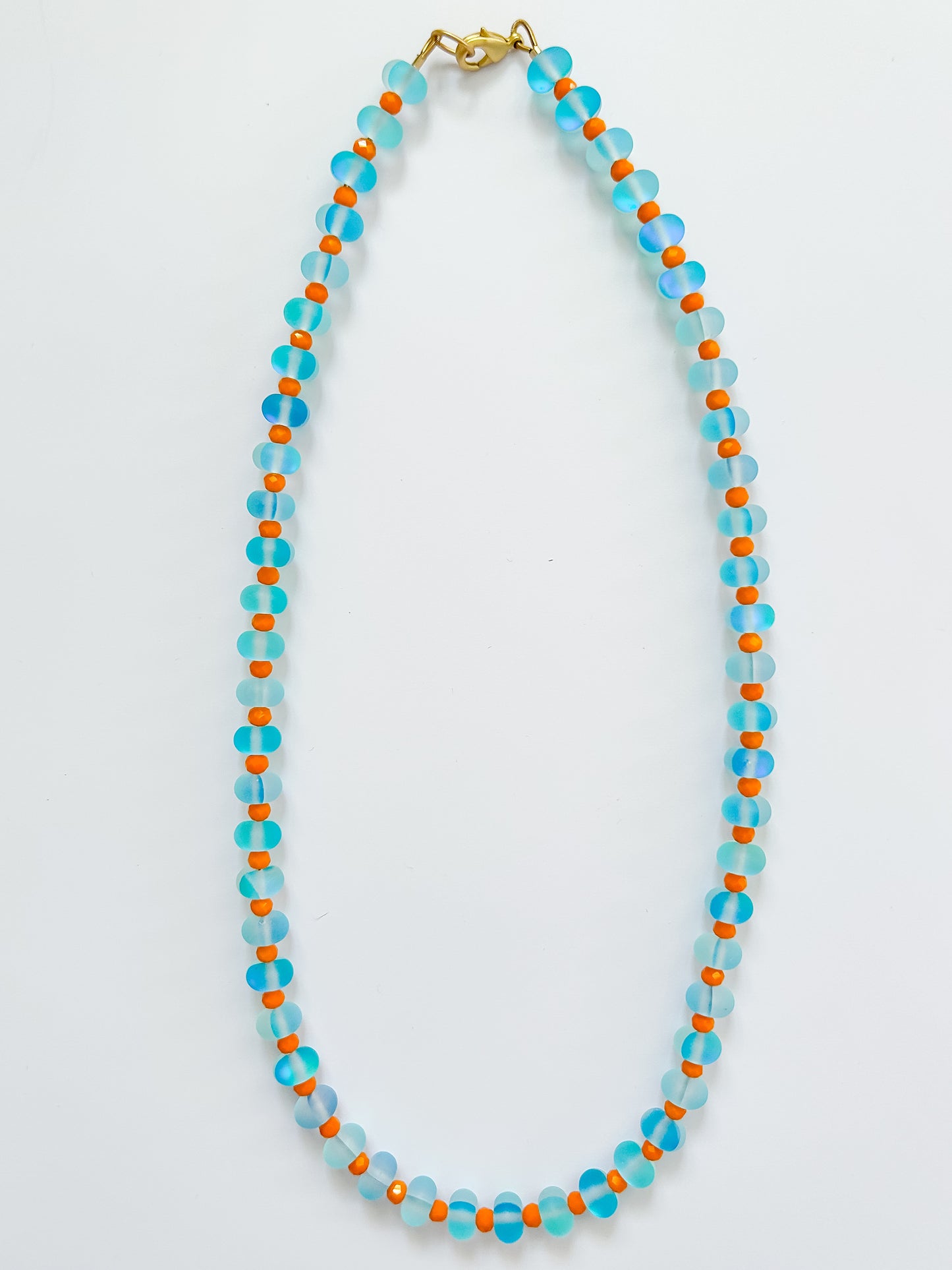 Matte Pool Blue Optic Glass Necklace