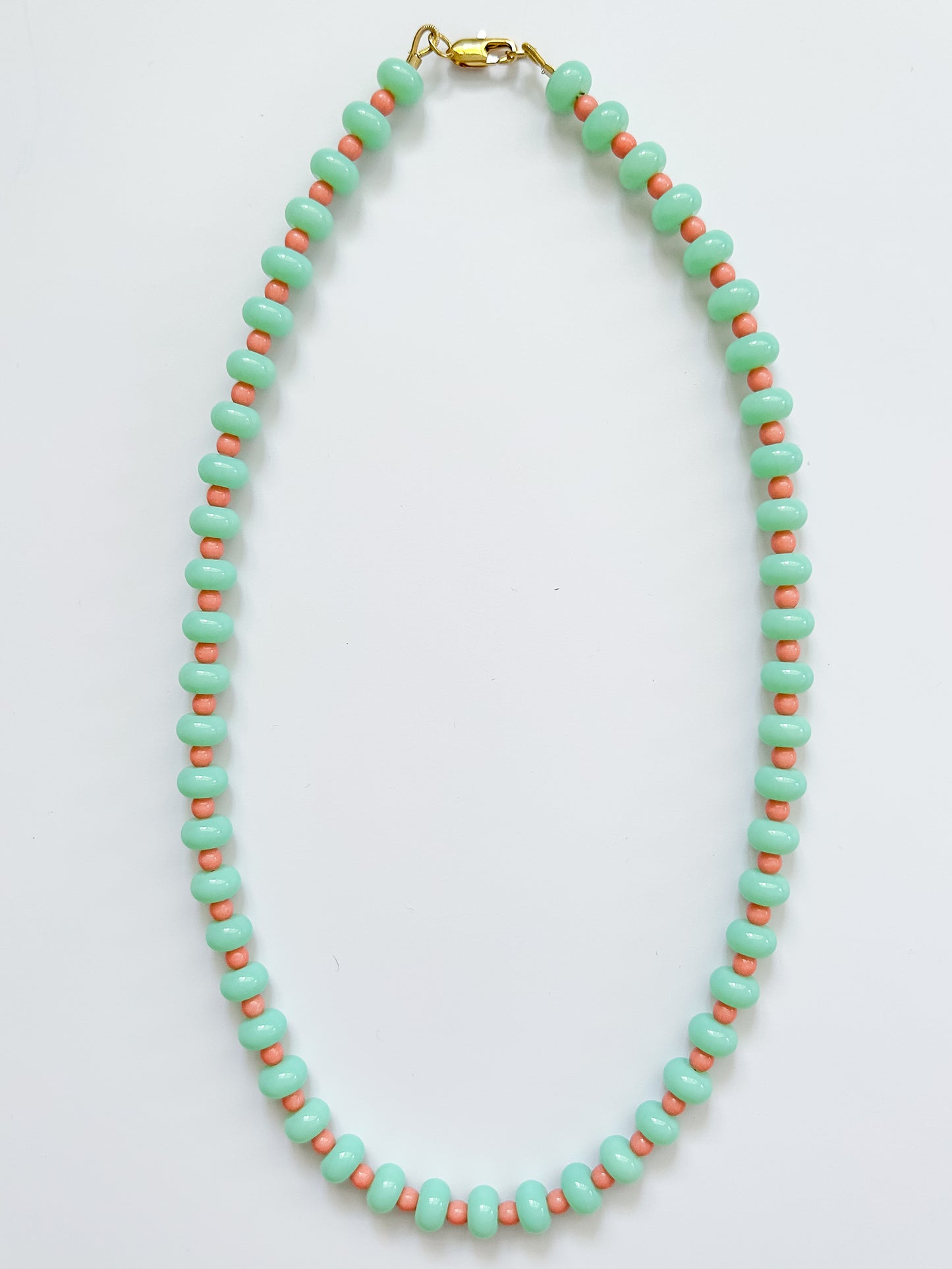 Turquoise & Coral Pink Glass Necklace