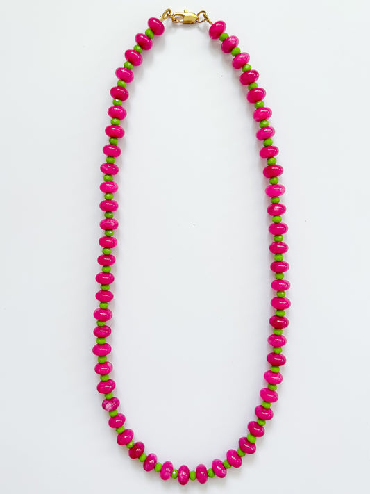 Watermelon Pink & Green Glass Necklace