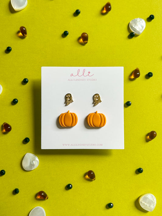 Pumpkins & Ghosts Stud Earrings Pack of 2