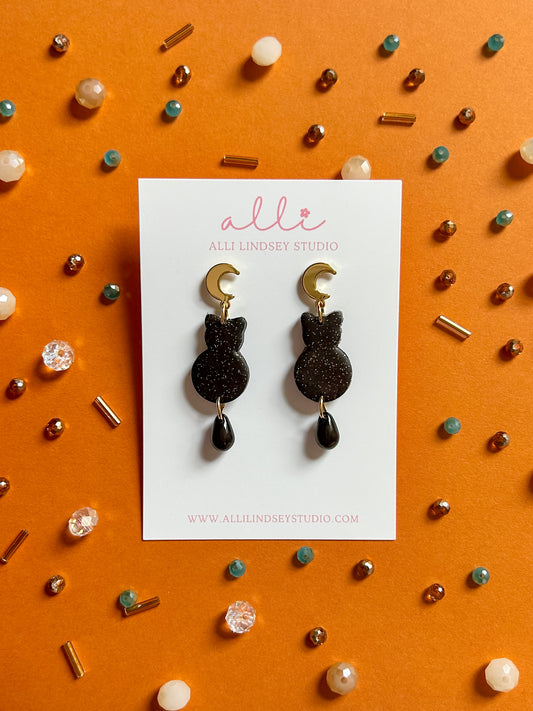 Black Cat Glass Tail Earrings