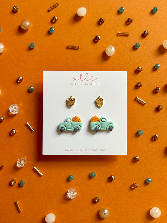 Pumpkin Truck & Acorn Stud Earrings Pack of 2